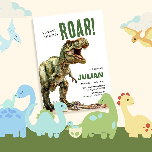 Stomp Chomp Roam Tyrex Birthday Inbjudningar (Skapare uppladdad)