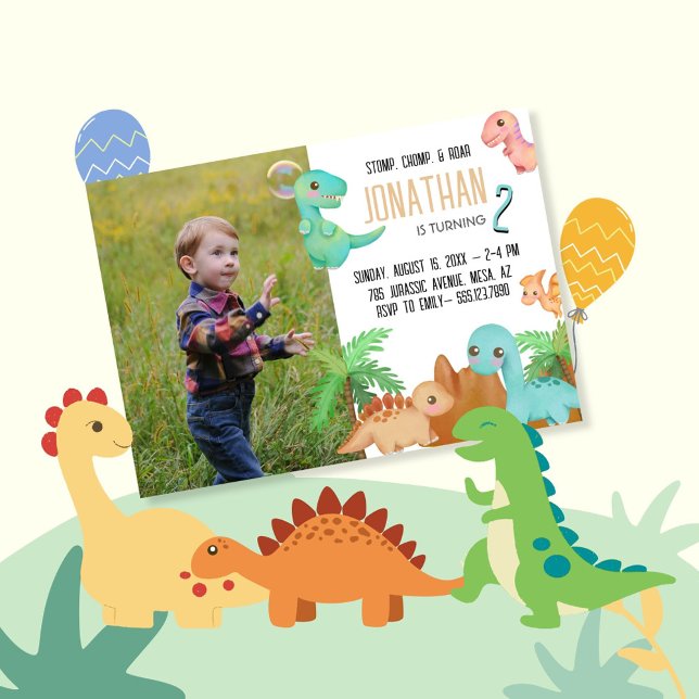 Stomp Chomp Roar Cute Dinosaur Birthday Inbjudningar (Skapare uppladdad)