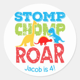 Stomp Chomp Roar Cute Dinosaur Birthday Sticker Runt Klistermärke