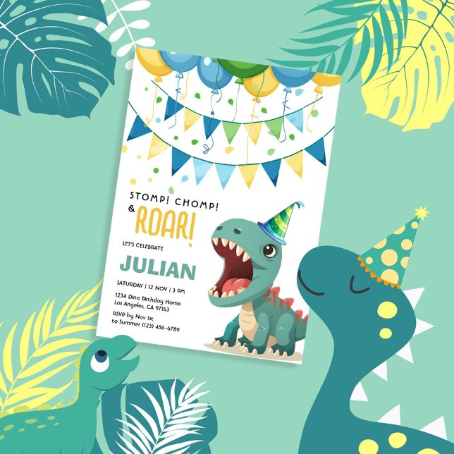 Stomp Chomp Roar Cute Tyrex Birthday Inbjudningar (Skapare uppladdad)