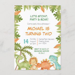 Stomp Chomp Roar Dino Birthday-inbjudan Inbjudningar