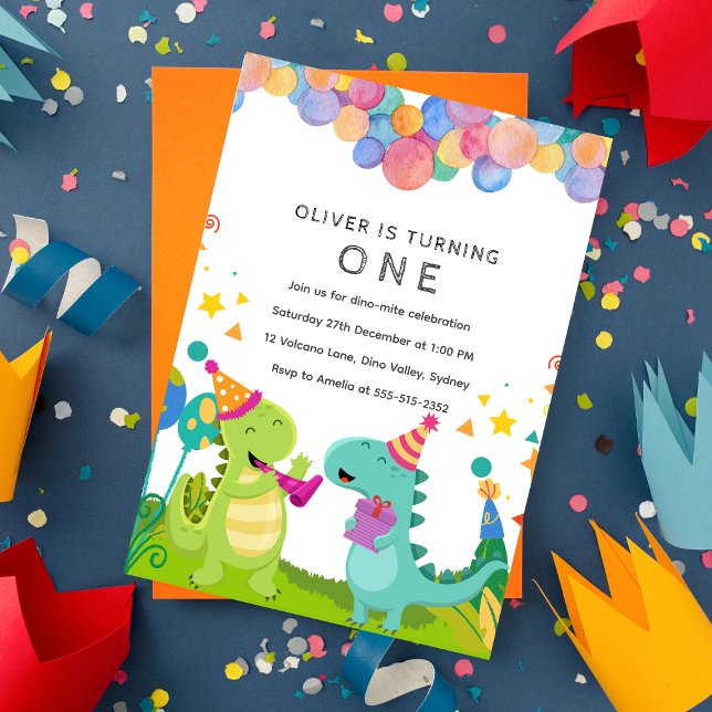 Stomp chomp Roar Dinosaur 1:a födelsedag Inbjudningar (Skapare uppladdad)