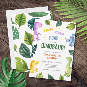 Stomp Chomp Roar Dinosaur 3:e födelsedagen Party Inbjudningar