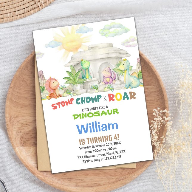 Stomp Chomp Roar Dinosaur Birthday-inbjudan Inbjudningar (Stomp Chomp Roar Dinosaur Birthday Invitations)
