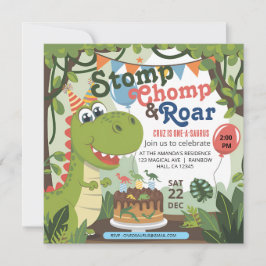Stomp Chomp Roar dinosaur en saurusfödelse Inbjudningar