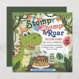 Stomp Chomp Roar dinosaur en saurusfödelse Inbjudningar
