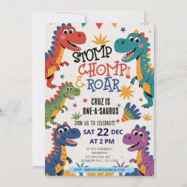 Stomp Chomp Roar dinosaur en saurusfödelse Inbjudningar