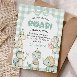 Stomp Chomp Roar Dinosaur Gingham 1st Birthday Tack Kort