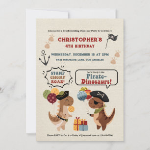 Stomp Chomp Roar Dinosaur Pirat Boy Birthday Inbjudningar