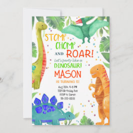 Stomp Chomp Roar Dinosaurs Birthday-inbjudan Inbjudningar