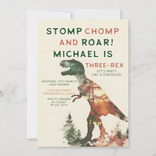 Stomp Chomp Roar T-Rex Dinosaur Boy 3:e födelsedag Inbjudningar