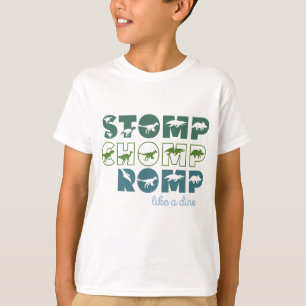Stomp-chomp-rom som ett dino-barn t shirt