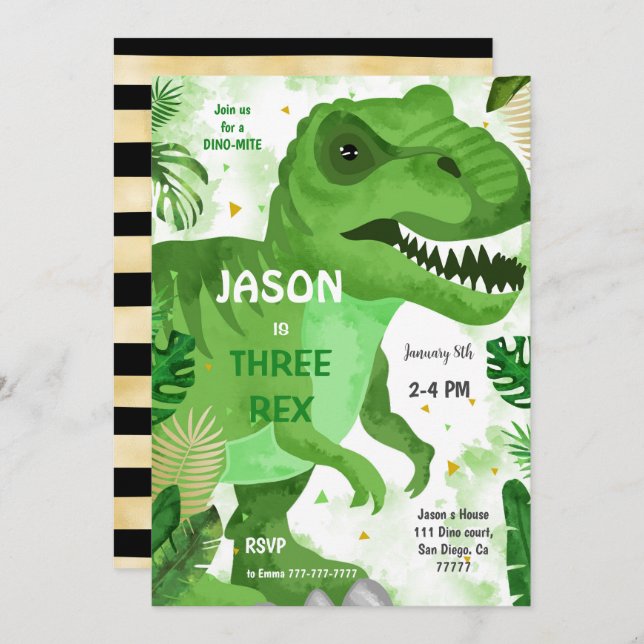 STOMP CHOMP: s Dinosaur Birthday Inbjudningar (Fram/baksida)