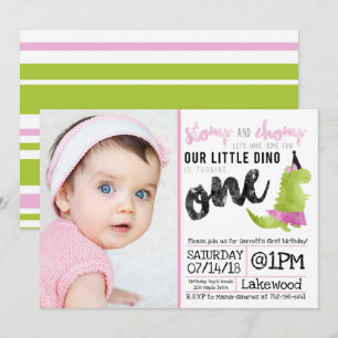 Stomp Little Girl Dino Birthday Dinosaur Inbjudningar