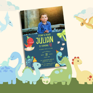 STOMP och ROAR Turning 4 Dos födelsedag Inbjudningar