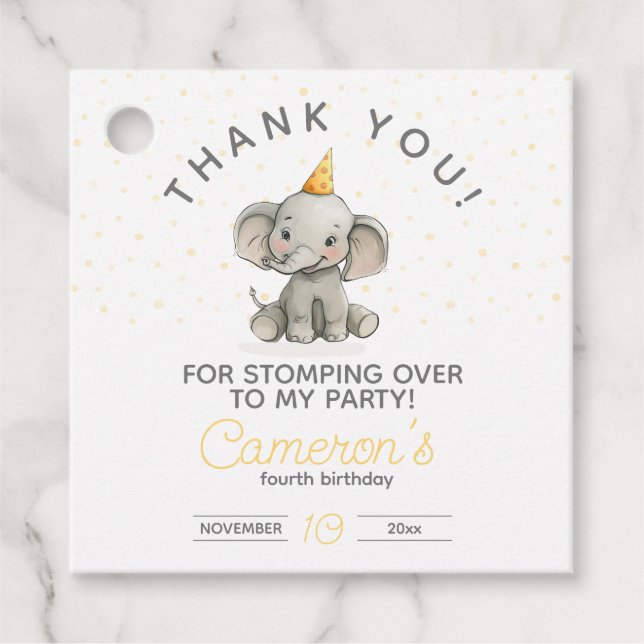 Stomp on over, Cute Elephant barns födelsedag Gåvor Etiketter (Framsida)