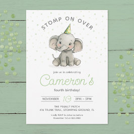 Stomp on over, Cute Elephant barns födelsedag Inbjudningar