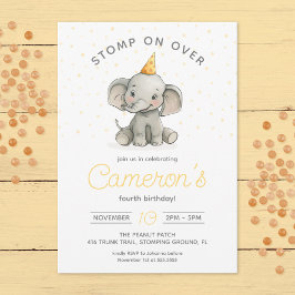 Stomp on over, Cute Elephant barns födelsedag Inbjudningar