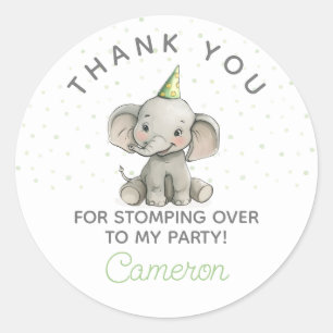 Stomp on over, Cute Elephant barns födelsedag Runt Klistermärke
