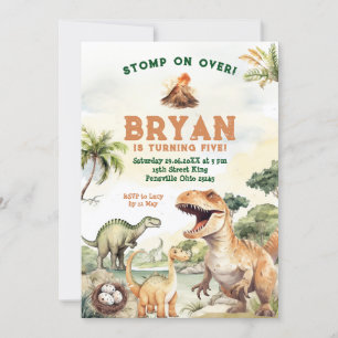 Stomp över Dino Boy Dinosaur-Födelsedagsfesten Inbjudningar