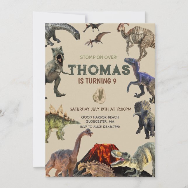Stomp över Dino-födelsedagen Inbjudningar (Framsida)
