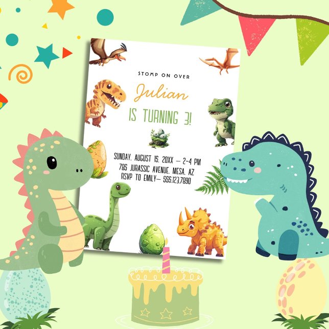 Stomp över Dinosaur Birthday Inbjudningar (Skapare uppladdad)