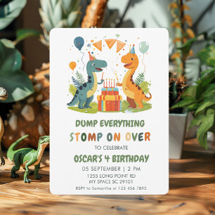 Stomp över dinosaur-födelsedagen inbjudningar