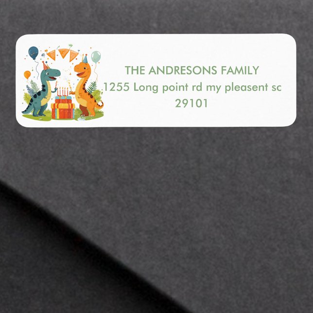 "Stomp över dosinosaur Födelsedagsfest Returadress Etikett (Skapare uppladdad)