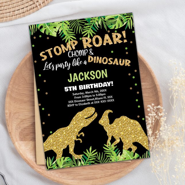 Stomp Roar Glitter Dinosaur Birthday-inbjudan Inbjudningar (Stomp Roar Glitter Dinosaur Birthday Invitations)