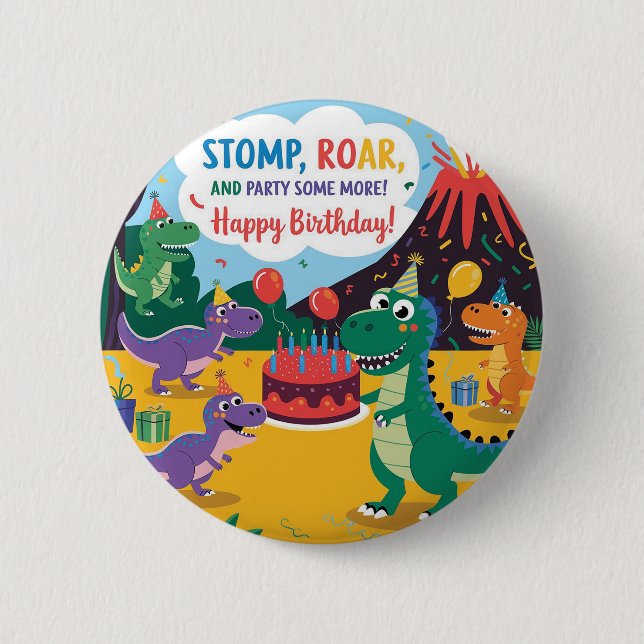 "Stomp, Roar & Party lite mer - Dino Kids design Knapp (Framsida)