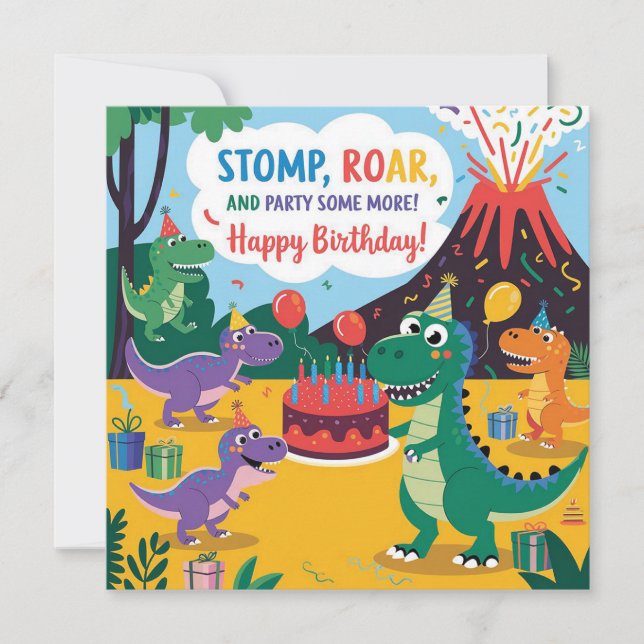 "Stomp, Roar & Party lite mer - Dino Kids design Kort (Framsida)