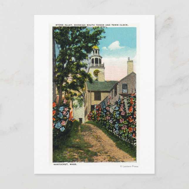 Stone Alley View of South Torn and Town Clock Vykort (Framsida)