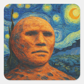 Stone Ansikte Starry Night Sticker Fyrkantigt Klistermärke