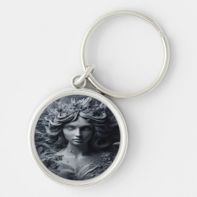 Stone Beauty Keychain Rund Silverfärgad Nyckelring (Framsidan)