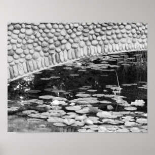 Stone Bridge Lily Pond Black White Skriv ut Poster