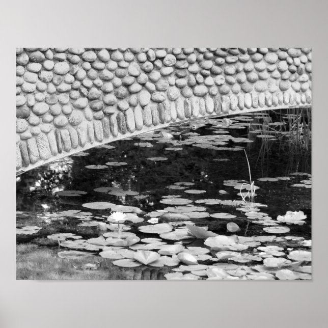 Stone Bridge Lily Pond Black White Skriv ut Poster (Framsidan)