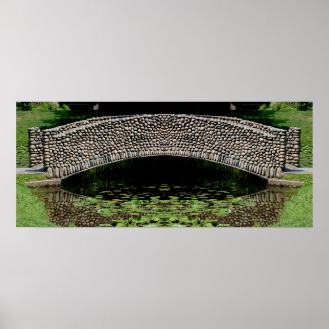Stone Bridge Lilypads Nature Spegel Abstrakt Poster (Framsidan)