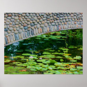 Stone Bridge Lilypads vattenfärgsmålning Poster