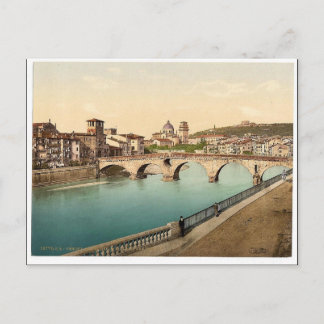 Stone bridge och San Giorgia, Verona, Italien clas Vykort
