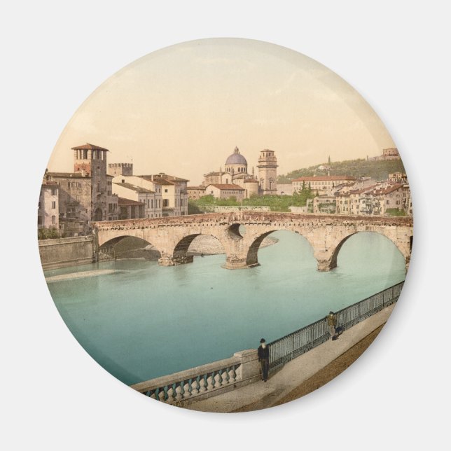 Stone Bridge och San Giorgio, Verona, Italien Magnet (Framsidan)