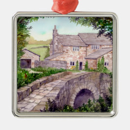 Stone Bridge Watercolor-målning Julgransprydnad Metall