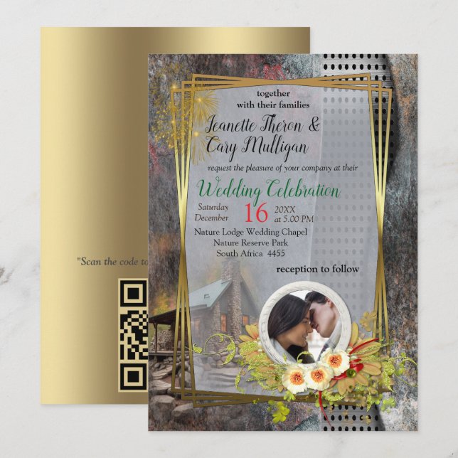 Stone Cabin i Rustic Family Inbjudningar (Fram/baksida)