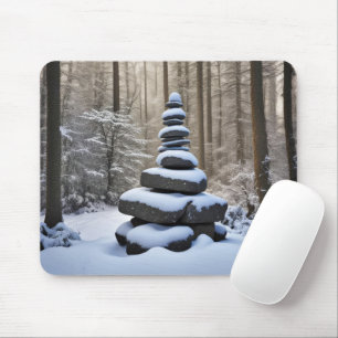 Stone Cairn i Winter Skogen Musmatta