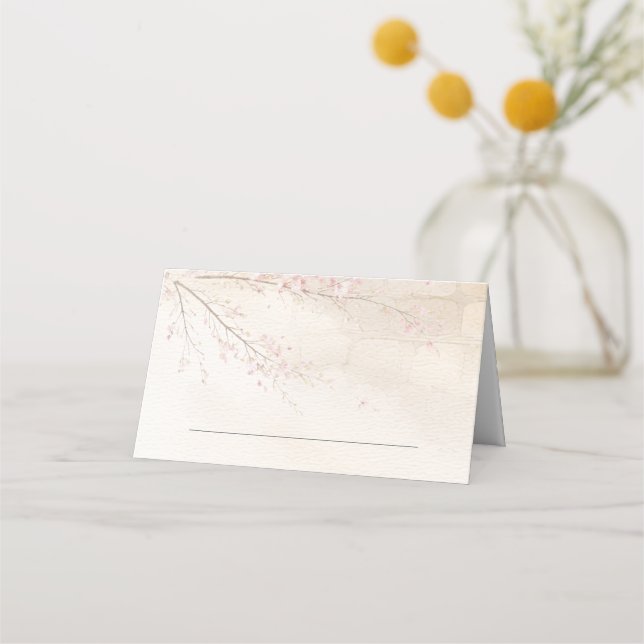 Stone & Cherry Blossom Wedding Folded Place Card Placeringskort (Framsida)