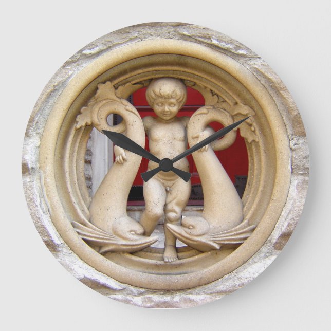 Stone Citizens granite putto och delfiner Stor Klocka (Framsida)