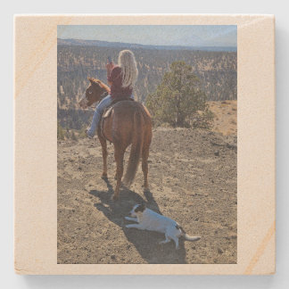 Stone Coaster- girl on horse, dog in shadow  Stenunderlägg