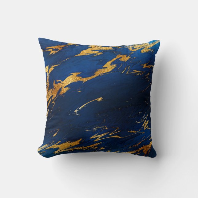 Stone Cobalt Blue Earth Tones Guld Marble Kudde (Framsida)