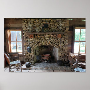 Stone Fireplace i 1800-talets hem Poster