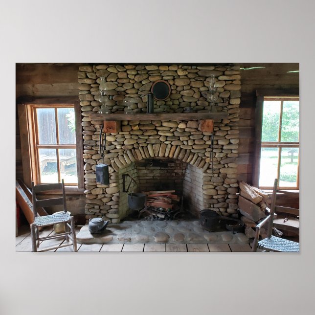 Stone Fireplace i 1800-talets hem Poster (Framsidan)