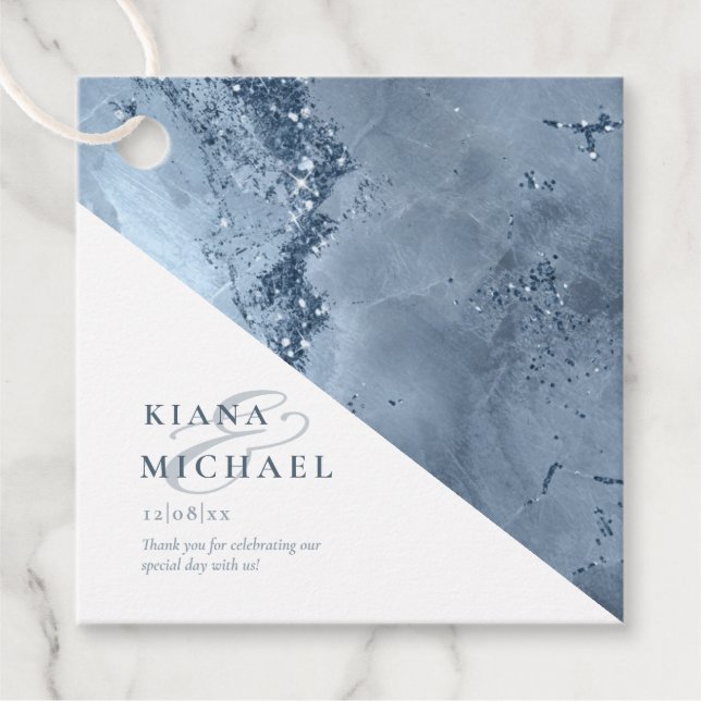 Stone Glitter Bröllop Dusty Blue ID647 Gåvor Etiketter (Framsida)